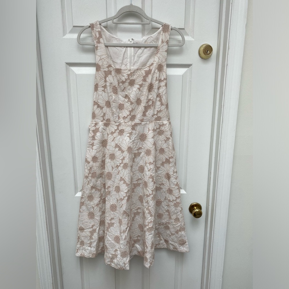 Elie Tahari 100% Cotton Cream Lace Floral Sleeveless Midi Dress w Pockets - 8